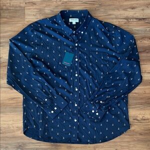 Tommy John Go Anywhere Un-Tucked Anchor Print Button Down Shirt XXL Mens NWT